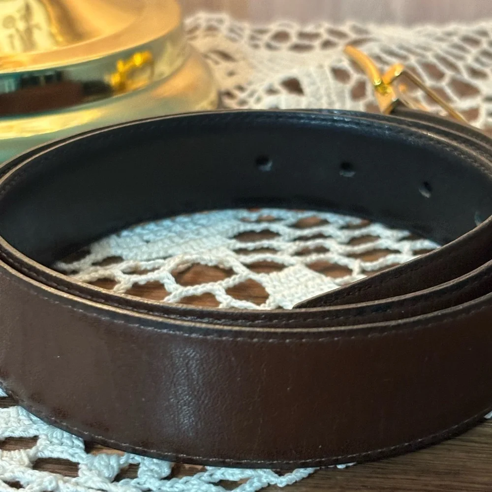 Yves Saint Laurent Solid Brass Buckle Reversible Brown Black Leather Belt